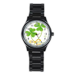 Flower Floralleaf Green Reboon Stainless Steel Round Watch by Mariart