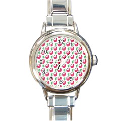 Fruit Pink Green Mangosteen Round Italian Charm Watch