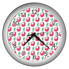 Fruit Pink Green Mangosteen Wall Clocks (silver)  by Mariart