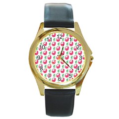 Fruit Pink Green Mangosteen Round Gold Metal Watch by Mariart