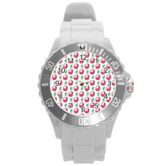 Fruit Pink Green Mangosteen Round Plastic Sport Watch (l)