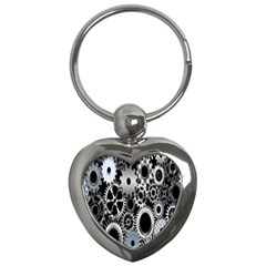 Gears Technology Steel Mechanical Chain Iron Key Chains (heart)  by Mariart