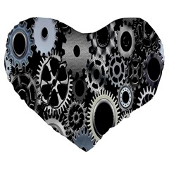 Gears Technology Steel Mechanical Chain Iron Large 19  Premium Heart Shape Cushions by Mariart