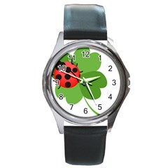 Insect Flower Floral Animals Green Red Round Metal Watch by Mariart