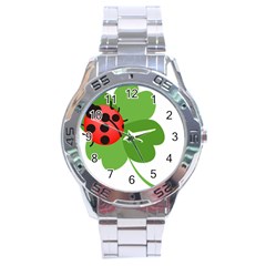 Insect Flower Floral Animals Green Red Stainless Steel Analogue Watch by Mariart