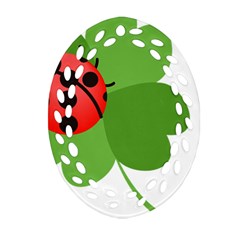 Insect Flower Floral Animals Green Red Oval Filigree Ornament (two Sides) by Mariart