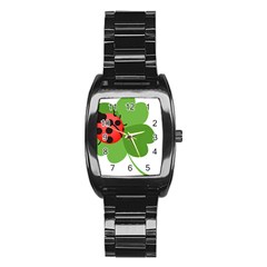 Insect Flower Floral Animals Green Red Stainless Steel Barrel Watch by Mariart