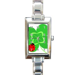 Insect Flower Floral Animals Green Red Line Rectangle Italian Charm Watch