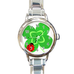 Insect Flower Floral Animals Green Red Line Round Italian Charm Watch by Mariart