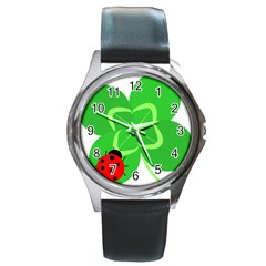 Insect Flower Floral Animals Green Red Line Round Metal Watch by Mariart