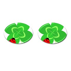 Insect Flower Floral Animals Green Red Line Cufflinks (oval) by Mariart