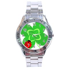 Insect Flower Floral Animals Green Red Line Stainless Steel Analogue Watch by Mariart