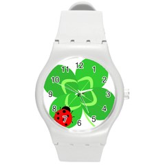 Insect Flower Floral Animals Green Red Line Round Plastic Sport Watch (m) by Mariart