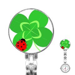 Insect Flower Floral Animals Green Red Line Stainless Steel Nurses Watch by Mariart