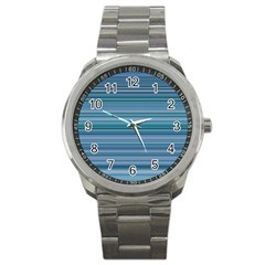 Horizontal Line Blue Sport Metal Watch by Mariart