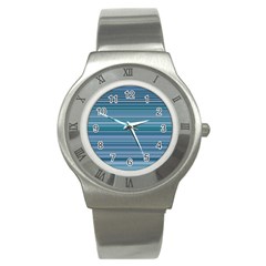 Horizontal Line Blue Stainless Steel Watch by Mariart