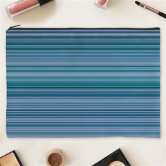 Horizontal Line Blue Cosmetic Bag (xxxl)  by Mariart