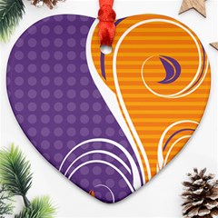 Leaf Polka Dot Purple Orange Ornament (heart) by Mariart