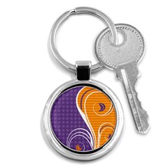 Leaf Polka Dot Purple Orange Key Chains (round)  by Mariart