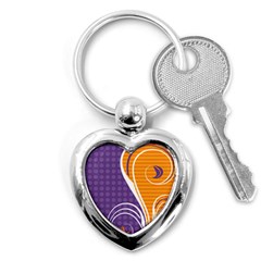 Leaf Polka Dot Purple Orange Key Chains (heart)  by Mariart