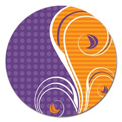 Leaf Polka Dot Purple Orange Magnet 5  (round) by Mariart