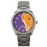 Leaf Polka Dot Purple Orange Sport Metal Watch Front