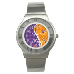 Leaf Polka Dot Purple Orange Stainless Steel Watch by Mariart