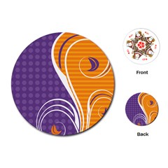 Leaf Polka Dot Purple Orange Playing Cards (round)  by Mariart