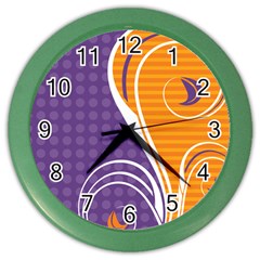 Leaf Polka Dot Purple Orange Color Wall Clocks by Mariart