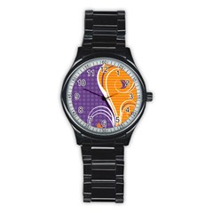 Leaf Polka Dot Purple Orange Stainless Steel Round Watch by Mariart