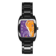 Leaf Polka Dot Purple Orange Stainless Steel Barrel Watch by Mariart