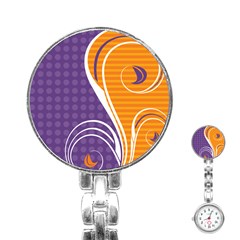 Leaf Polka Dot Purple Orange Stainless Steel Nurses Watch by Mariart