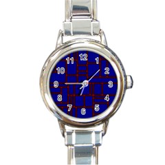 Line Plaid Red Blue Round Italian Charm Watch by Mariart