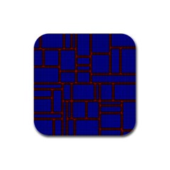 Line Plaid Red Blue Rubber Square Coaster (4 Pack) 