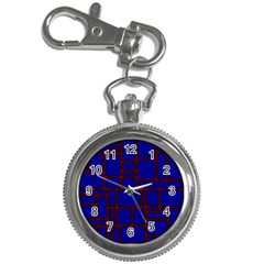 Line Plaid Red Blue Key Chain Watches by Mariart