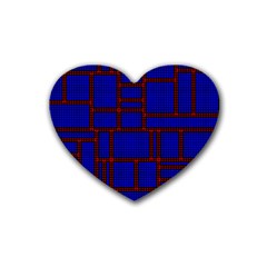 Line Plaid Red Blue Rubber Coaster (heart)  by Mariart