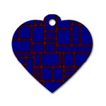 Line Plaid Red Blue Dog Tag Heart (Two Sides) Front