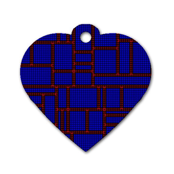 Line Plaid Red Blue Dog Tag Heart (Two Sides)