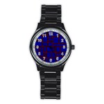 Line Plaid Red Blue Stainless Steel Round Watch Front