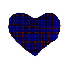 Line Plaid Red Blue Standard 16  Premium Flano Heart Shape Cushions by Mariart