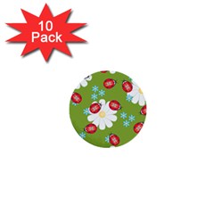 Insect Flower Floral Animals Star Green Red Sunflower 1  Mini Buttons (10 Pack)  by Mariart