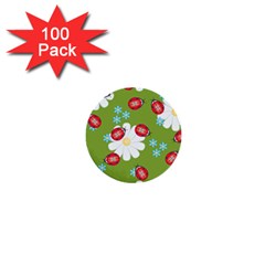 Insect Flower Floral Animals Star Green Red Sunflower 1  Mini Buttons (100 Pack)  by Mariart