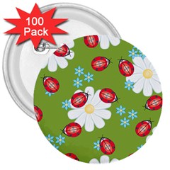 Insect Flower Floral Animals Star Green Red Sunflower 3  Buttons (100 Pack)  by Mariart