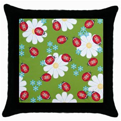 Insect Flower Floral Animals Star Green Red Sunflower Throw Pillow Case (black) by Mariart