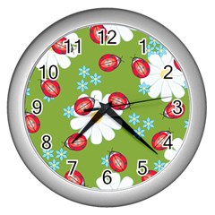 Insect Flower Floral Animals Star Green Red Sunflower Wall Clocks (silver)  by Mariart