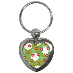 Insect Flower Floral Animals Star Green Red Sunflower Key Chains (heart)  by Mariart