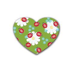 Insect Flower Floral Animals Star Green Red Sunflower Heart Coaster (4 Pack)  by Mariart