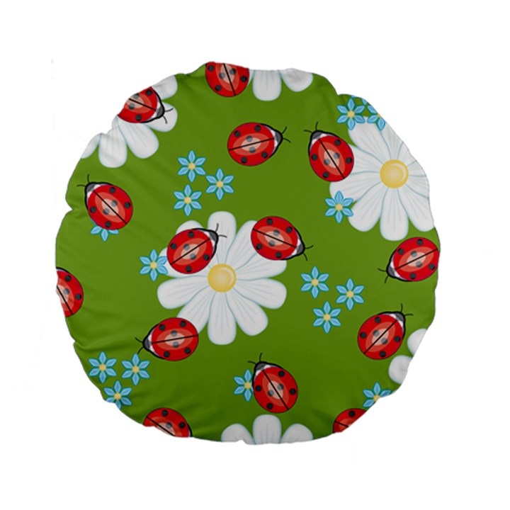 Insect Flower Floral Animals Star Green Red Sunflower Standard 15  Premium Round Cushions