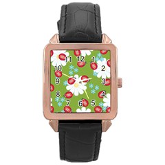 Insect Flower Floral Animals Star Green Red Sunflower Rose Gold Leather Watch  by Mariart