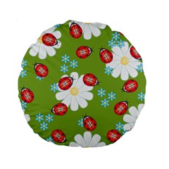 Insect Flower Floral Animals Star Green Red Sunflower Standard 15  Premium Flano Round Cushions by Mariart